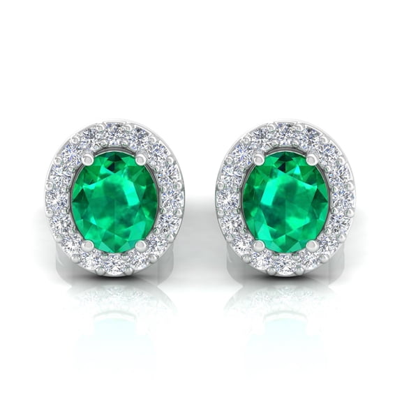 Solid 14 Kt Gold Genuine Emerald HI/SI Diamond Stud Earrings Fine Women Jewelry