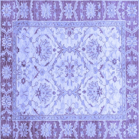 Ahgly Company Machine Washable Indoor Square Oriental Blue Modern Area Rugs, 6' Square