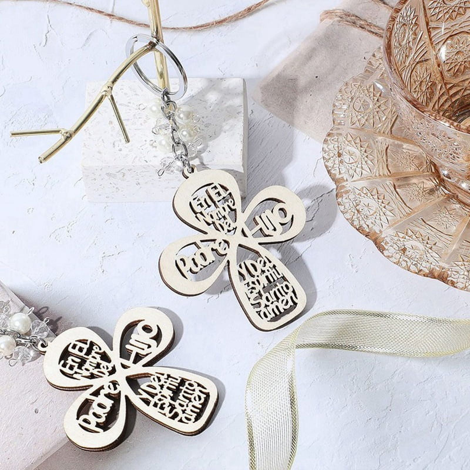 60Pcs Baptism Favor Keychain  Wooden Key Ring  Wood Design Key Ring with Bag for First Communion
