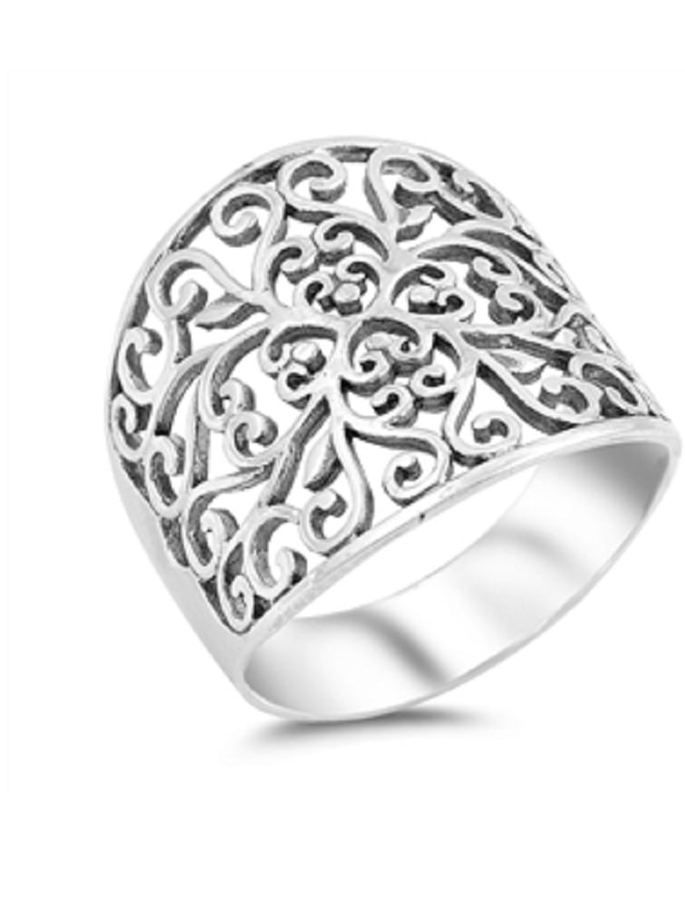 Silverly Womens 925 Sterling Silver Open Filigree Flower Adjustable Ring