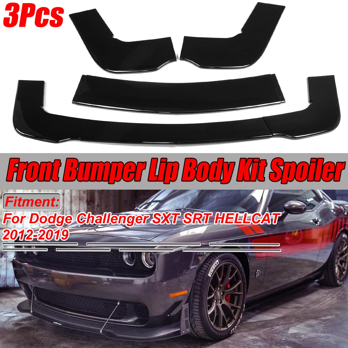 JeCar Front Shovels Cover Decoration Kit Front Deflector Spoiler Bumper Lip Body Shovels Front Bumper Exterior Decals Sticker Accessories for 2015-2020 Dodge Challenger SXT Purple