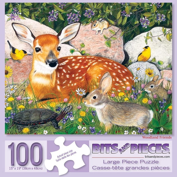 Pièces et Morceaux - Casse-Tête de 100 Pcs pour Adultes - Amis de la Forêt - Casse-Tête de 100 Pcs avec Cerf, Lapin, Tortue et Oiseau par l'Artiste Julie Bauknecht