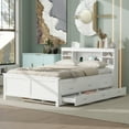 thumbnail image 2 of Harper & Bright Designs Full Size Platform Bed with Trundle, Storage Platform Bed with 3 Drawers and Storage Headboard, USB Ports and Plug, Wood Platform Bed with Bookcase, White, 2 of 15