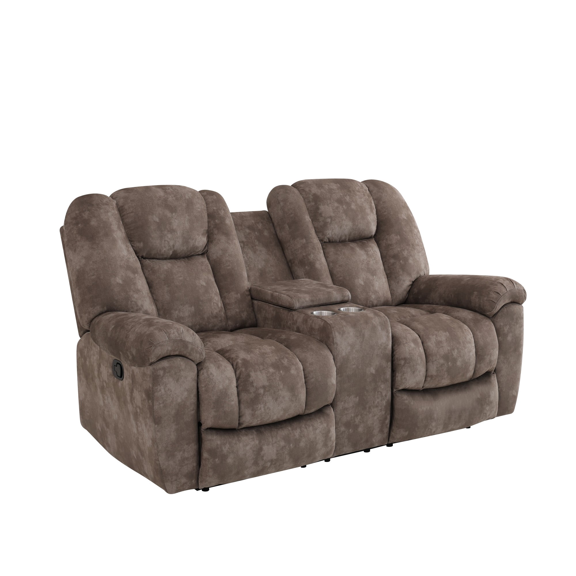 Gewnee Manual Recliner Loveseat, Adjustable Positions, Hidden Storage, Home Theater Seating with Cup Holders, Velvet‑Brown