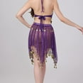 thumbnail image 7 of Womens Sheer Mesh Mini Skirts Bell Dance Handkerchief Hem Sequin See-Through Skirts Sparkly Gold Coins Purple, Free Size, 7 of 7