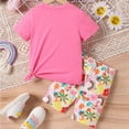 thumbnail image 4 of GYRATEDREAM Toddler Baby Girls Cute Outfit Kids Flower Rainbow Sunshine Print Short Sleeve T Shirt Top + Floral Shorts Set Children Summer Clothes Pink for 3-8Y, 4 of 8