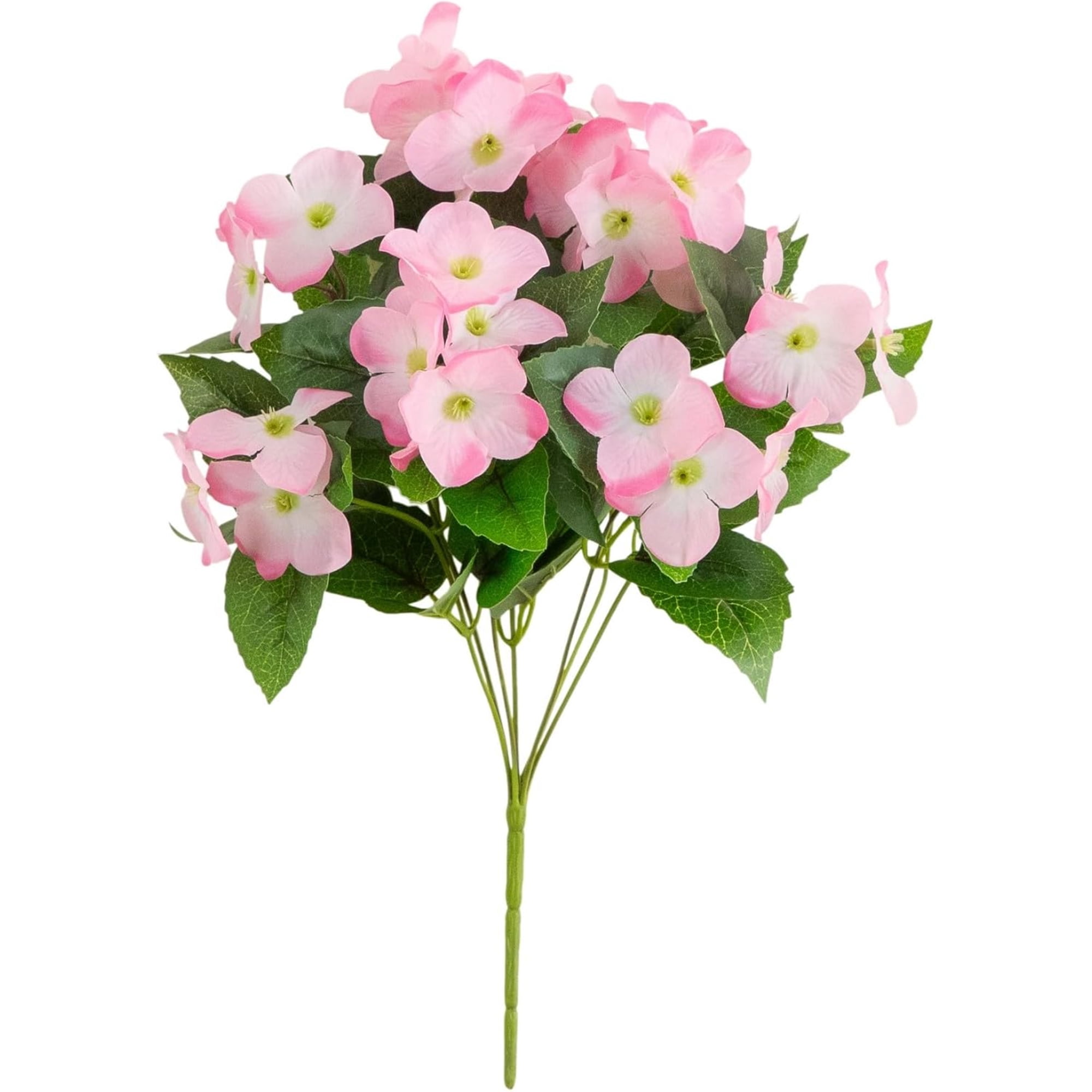 Nearly Natural UV-Resistant Artificial Hydrangea Outdoor Bush Plant - 14" - Pink - Set of 6