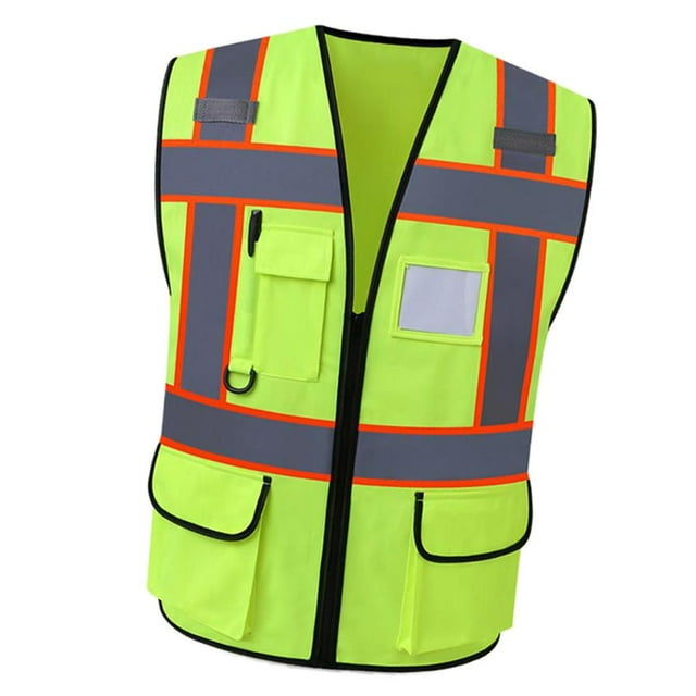 Chaleco de seguridad frontal con cremallera isibilidad con múltiples bolsillos y tiras reflectantes, Premium kusrkot Chaleco reflectante de seguridad
