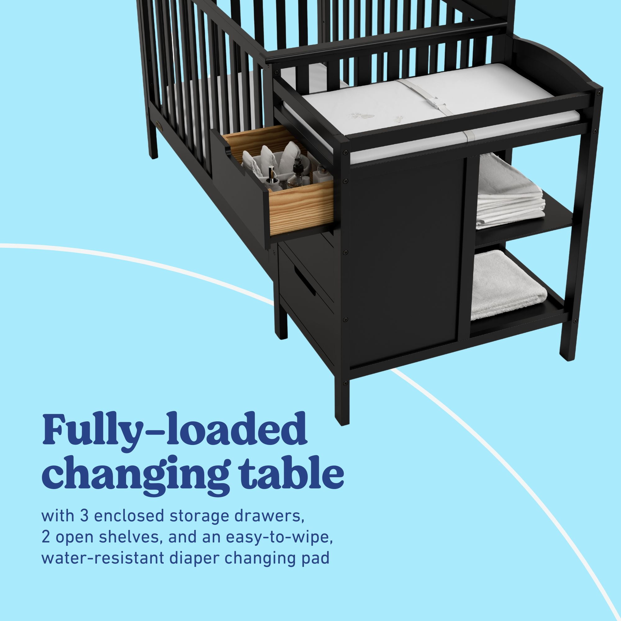 Graco Benton 4-in-1 Convertible Baby Crib and Changer, Black