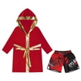 thumbnail image 3 of HULIJA Kids Boys Boxing Outfit Metallic SatinLong Sleeve Robe Hooded Grown Cloak with Belt and Boxer B3 10, 3 of 5