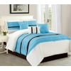 Serene Stripe California King Size 7-Piece Elegant Comforter Bedding Set Soft Oversized Bed in a Bag Brown Blue & White