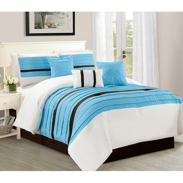 Serene Stripe California King Size 7Piece Elegant Comforter Bedding Set Soft Oversized Bed in a