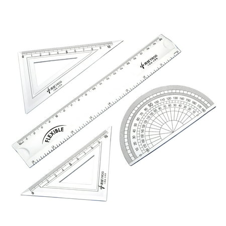 Math Set Transparent White Flexible Rulers with Protractor Triangle Ruler 8 inch Straight Ruler (4 Pack)