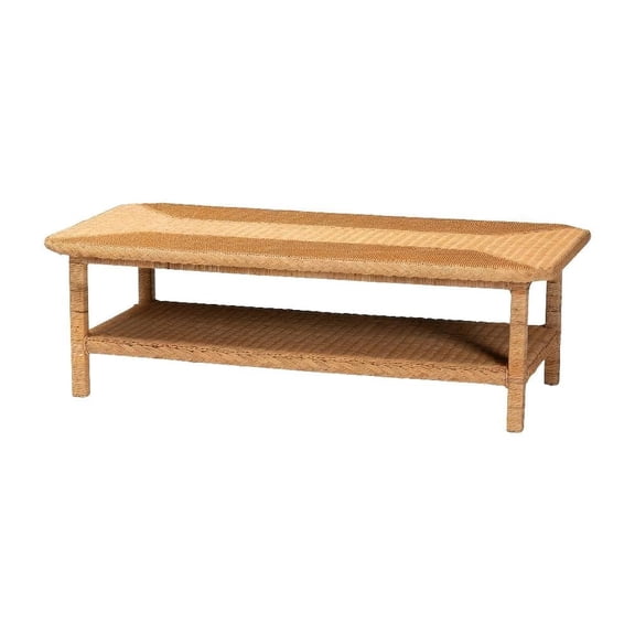 Light Honey Braided Rattan Coffee Table with Mahogany Bohemian Style