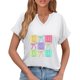 thumbnail image 5 of Corto para las Mujeres Casual Verano 2025 Pascua Impresión V-Cuello Camiseta, Ligero 95% Poliéster 5% Spandex Top para Toda la Temporada Hogar Y Diario, 5 of 7