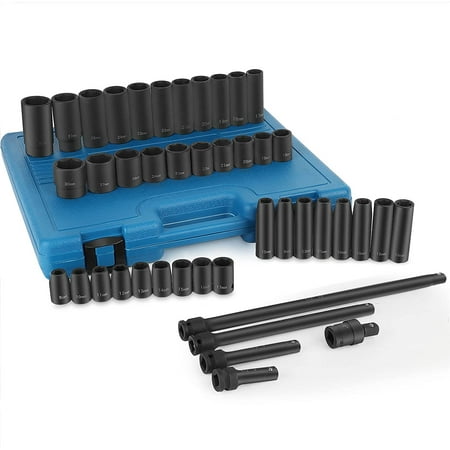

Impact Socket Set 1/2 Inch 43 Piece Impact Sockets Standard Socket Assortment 1/2 Inches Drive Socket Set 6-Point Sockets Metric 9-30mm Radius Angle Size Markings&Strong Tool