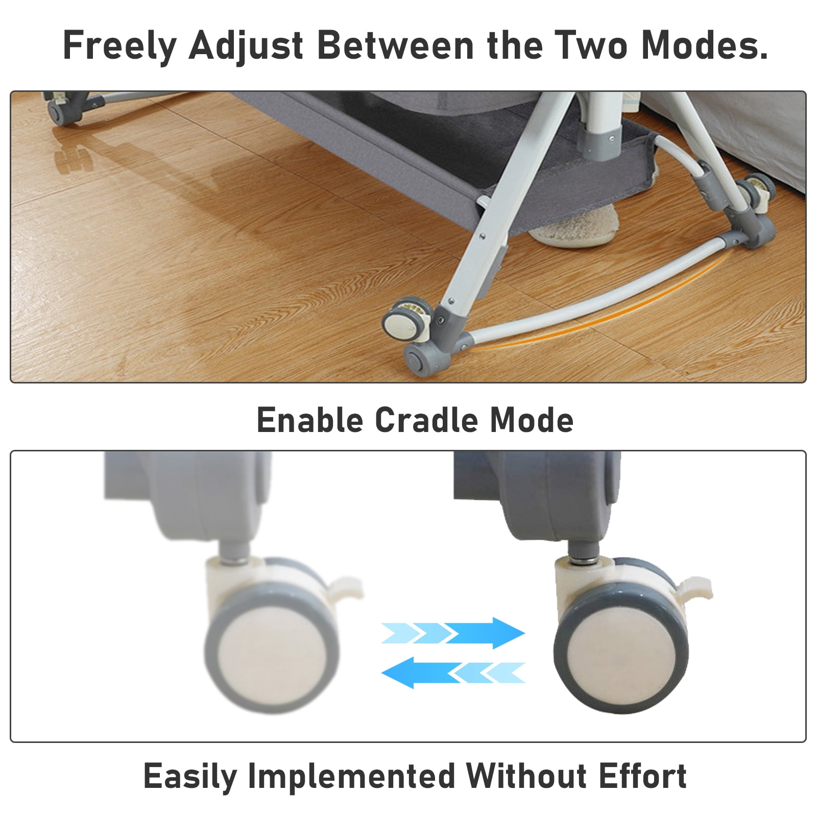 ManyFun 5 in 1 Wide Baby Bassinet Bedside with Diaper Changer with Height-Adjustable and Wheels,Gray