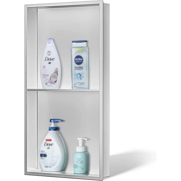 Neodrain No Tile Shower Niche, Stainless Steel Wall Niche 13.1"X 25.1"(Inner Size 12"X24"), Two-Tier Bathroom Shelf, NO Tile Needed Recessed Niche Shower for Bathroom Storage