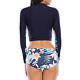 thumbnail image 2 of Defitshape Women's Long Sleeve Swimsuit Sun Protection Zip Rash GuardTankini 2 Piece Bathing Suit Floral Printed Navy Large, 2 of 5