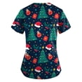 thumbnail image 4 of Pntutb Moda para mujer Camisetas de manga corta con cuello en V Uniforme de trabajo Estampado de Navidad con tops de blusa de bolsillo Pntutb Pntutb-1954, 4 of 5