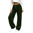 thumbnail image 2 of BRELIL Women's Wide Leg High Waisted Ribbed Casual Lounge Pants Long Pajama Pants Fall Winter Fashion Outfits Loose Baggy Trousers for Party, Army Green S, 2 of 9