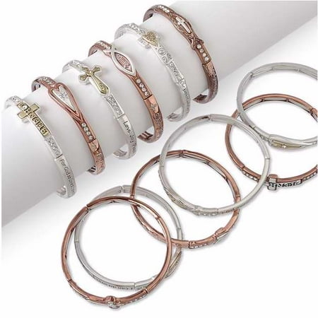 Bracelet-Inspirational Mixed Metal Stackable Stretch-Asst Styles (Pack of 12)