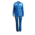 thumbnail image 4 of Scyoekwg Womens Two Piece Sweatsuit Zipper Long Sleeve Coat Wide Leg Pants Fashion Casual Matching Outfits Sweatsuit Tracksuit (Sky Blue,L), 4 of 5