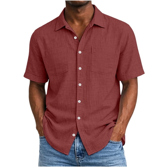 Akmaiox Cotton Dress Shirts for Men Short Sleeve Button Down Lapel Work Shirts Vintage Wash Breathable Comfy Business Casual Fashion Blouses with Pockets S-2XL