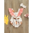thumbnail image 4 of Wassery Infant Baby Girls Easter Romper Dresses Floral Rabbit Print Fly Sleeve Round Neck Jumpsuit Crotch Snap Buttons Headband 0-24M, 4 of 8