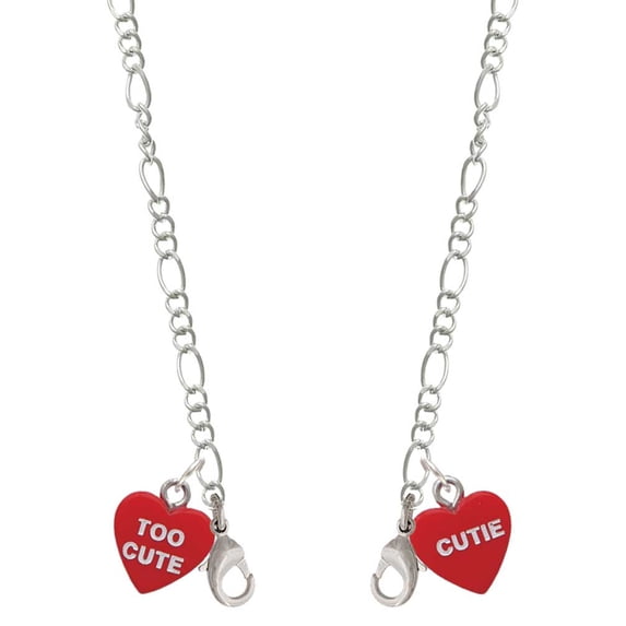 Acrylic Red "Too Cute / Cutie" Heart Silvertone Face Mask Necklace