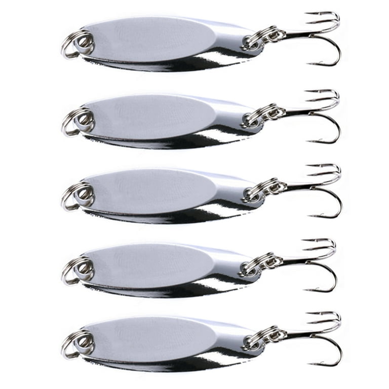BE-TOOL 5Pcs Spoon Fishing Lure, Metal Sequins Fishing Bait with Hooks,  Polished Biomimetic Fishing Lures with Box Saltwater Silver