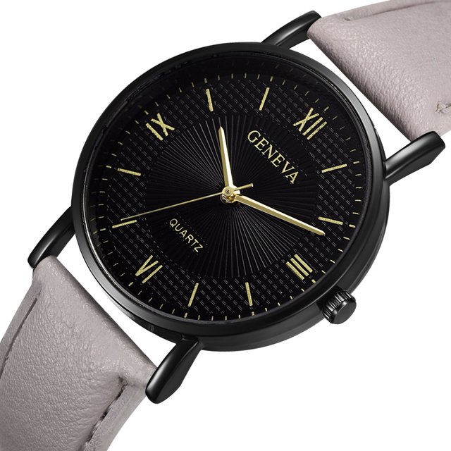 Reloj de pulsera de cuarzo informal con correa de cuero PU para hombre de moda (rubio ceniza)