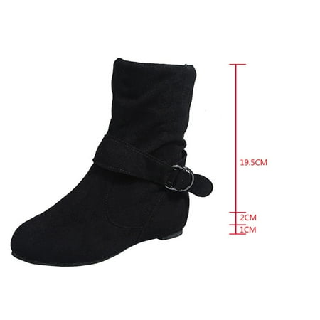 

Lilgiuy Retro Women Vintage Plain Buckle Zipper Casual Inner Heightenin Low Heels Zipper Fall Winter Short Boots Round Toe Shoes