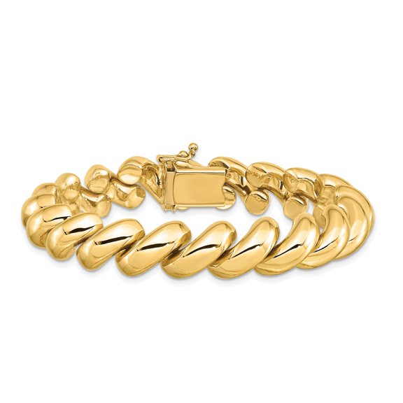 14k Yellow Gold Hollow Polished San Marco Bracelet 7 Inch Box Clasp 12mm Wide Link Bracelet for Women