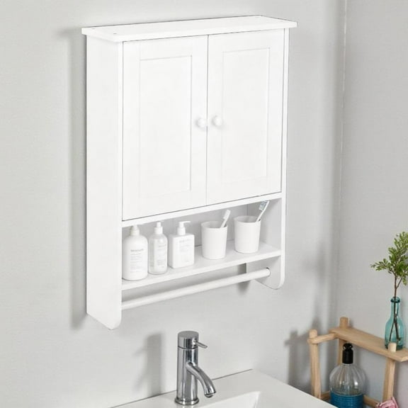 Gzxs Wall Mounted Storage Cabinet with Towel Hanger Rod and Open Shelf, White Bathroom Cabinet, 19.09"L x 5.71"W x 25.2"H