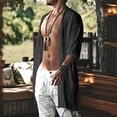 thumbnail image 2 of Men's Summer Beach Kimono Shirt Short Half Sleeve Chiffon Open Front Shirt Solid Color Lightweight Sun Protection Casual Long Cardigan Size 3XL Black, 2 of 4