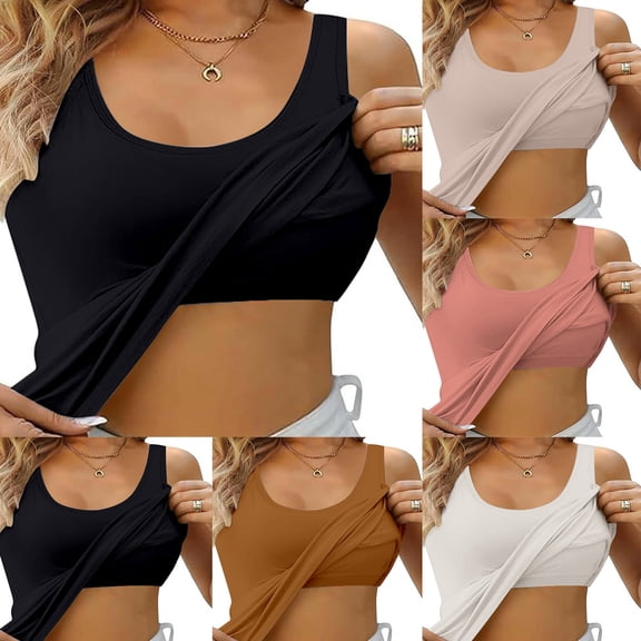 Shirts with Built In Bra , Cute Summer Outfits for Women , Built In Bra Workout Top Womens Tank Tops With Built In Bras 2024 Summer Casual Crew Neck Sleeveless Camisole Cotton Padded Workout Tops