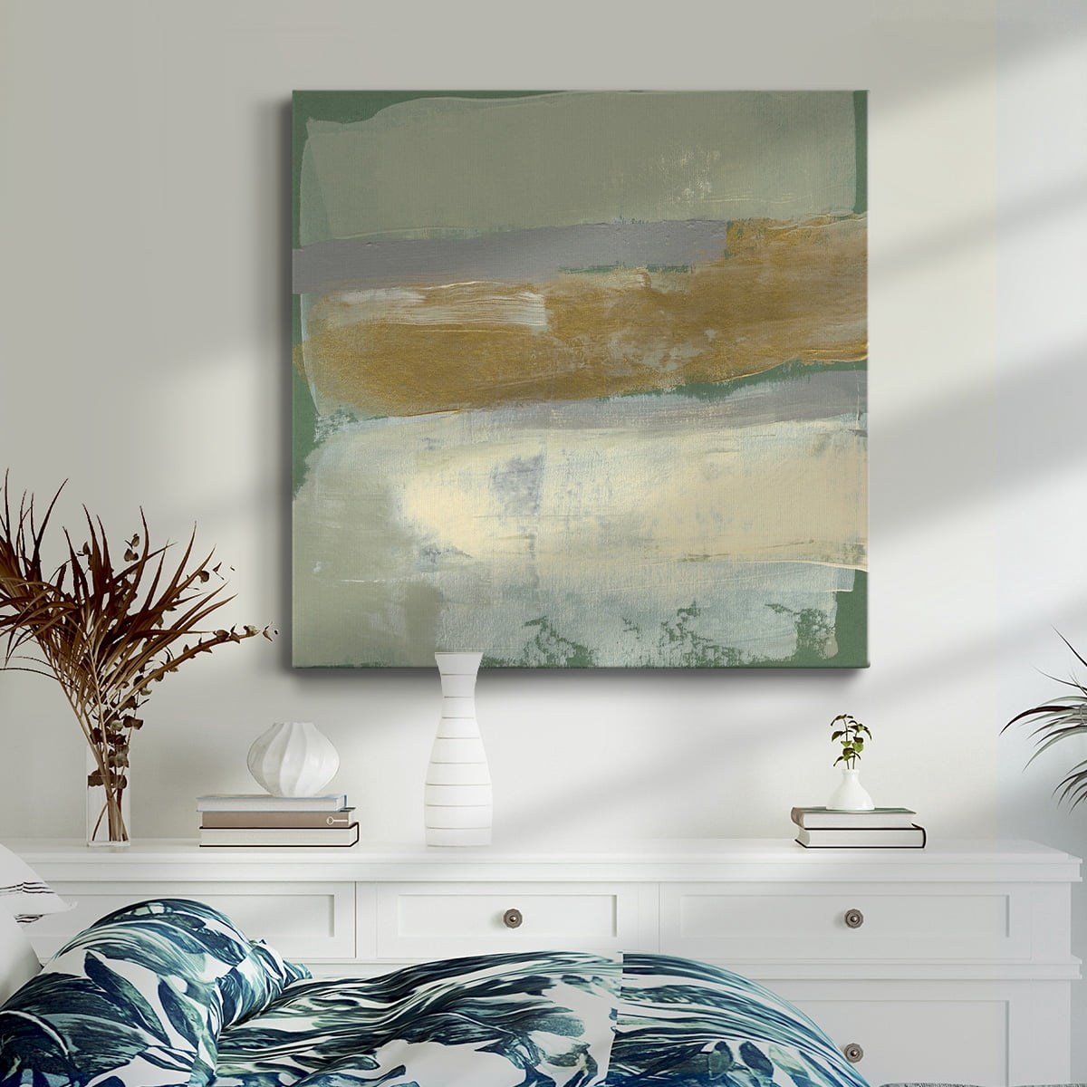 Wexford Home Sage & Gold Swipe VII-Premium Gallery Wrapped Canvas, 16" x 16" - Ready to Hang