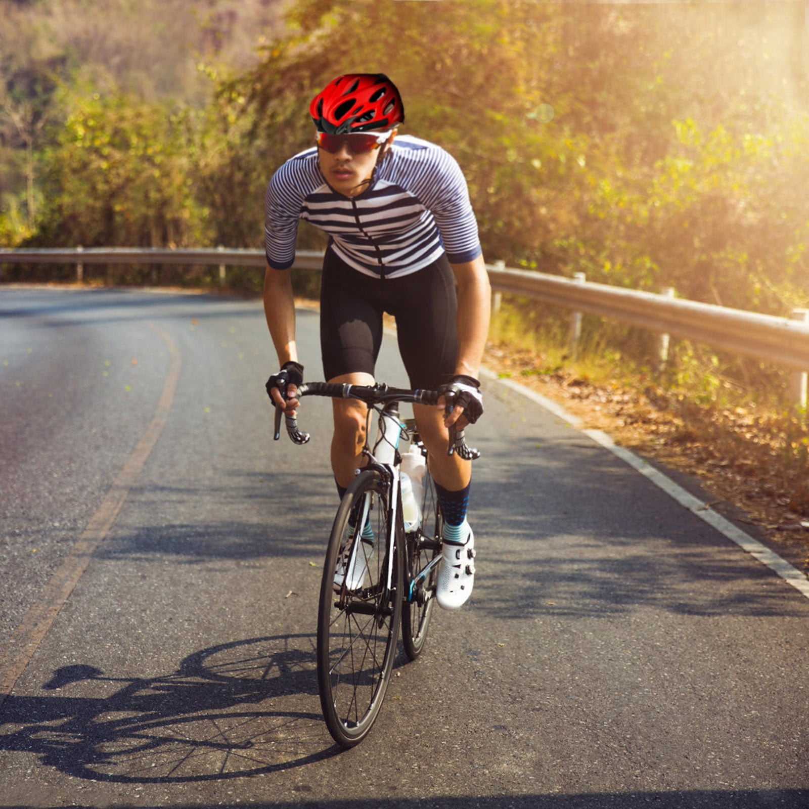 Bike Helmet With Led Light Breathable Bicycle Helmets With Adjustable Hat Rope For Outdoor Riding(Red-31X21X16Cm)