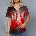 thumbnail image 5 of WTOBBY Women's Casual V-Neck Short Sleeve Halloween Printed Top with Double Front Pockets and Side Hem Slit, Perfect as a Caregiver Work Uniform or Everyday Fashion Shirt,Dark Gray 4XL, 5 of 5