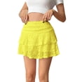 thumbnail image 1 of Womens Pleated Mini Skirt Lace High Waisted Ruffle Short Skirts Yellow M, 1 of 8
