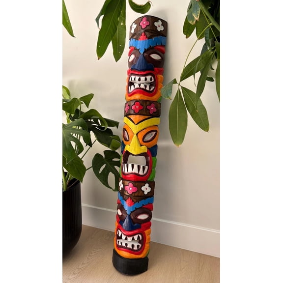 Hawaii Hand Made Carved Wooden 39" Painted Tiki Mask Wall Decor Hanging Man Cave