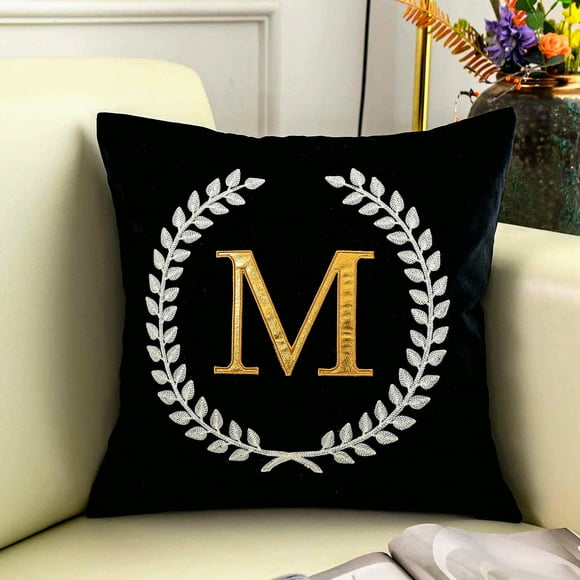 Luxury Monogrammed Velvet Pillow Cover - Custom Embroidered Square Decorative Cushion Case - 18 Inch Black Throw Pillow Cover (Cover Only)