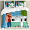 thumbnail image 1 of Travel Duvet Cover Set Queen Size, Family Standing in Front of a Caravan Ready for a Holiday Away in the Nature, Decorative 3 Piece Bedding Set with 2 Pillow Shams, Multicolor, by Ambesonne, 1 of 3