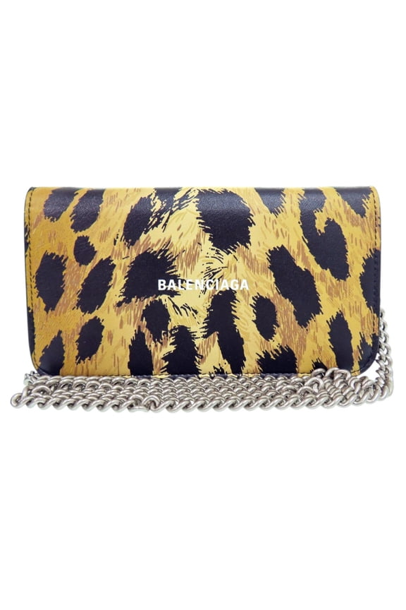Pre-Owned Balenciaga chain shoulder bag, leopard print, 593785, leather...