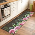 thumbnail image 2 of 2'x6' Rug Runners for Hallways Kitchen, Spring Pink Roses Non Slip Entryway Beside Floor Carpet Runner, Pastoral Eucalyptus Leaves Brown Wooden Laundry Room Bedroom Throw Rugs Mat for Family Pet, 2 of 8