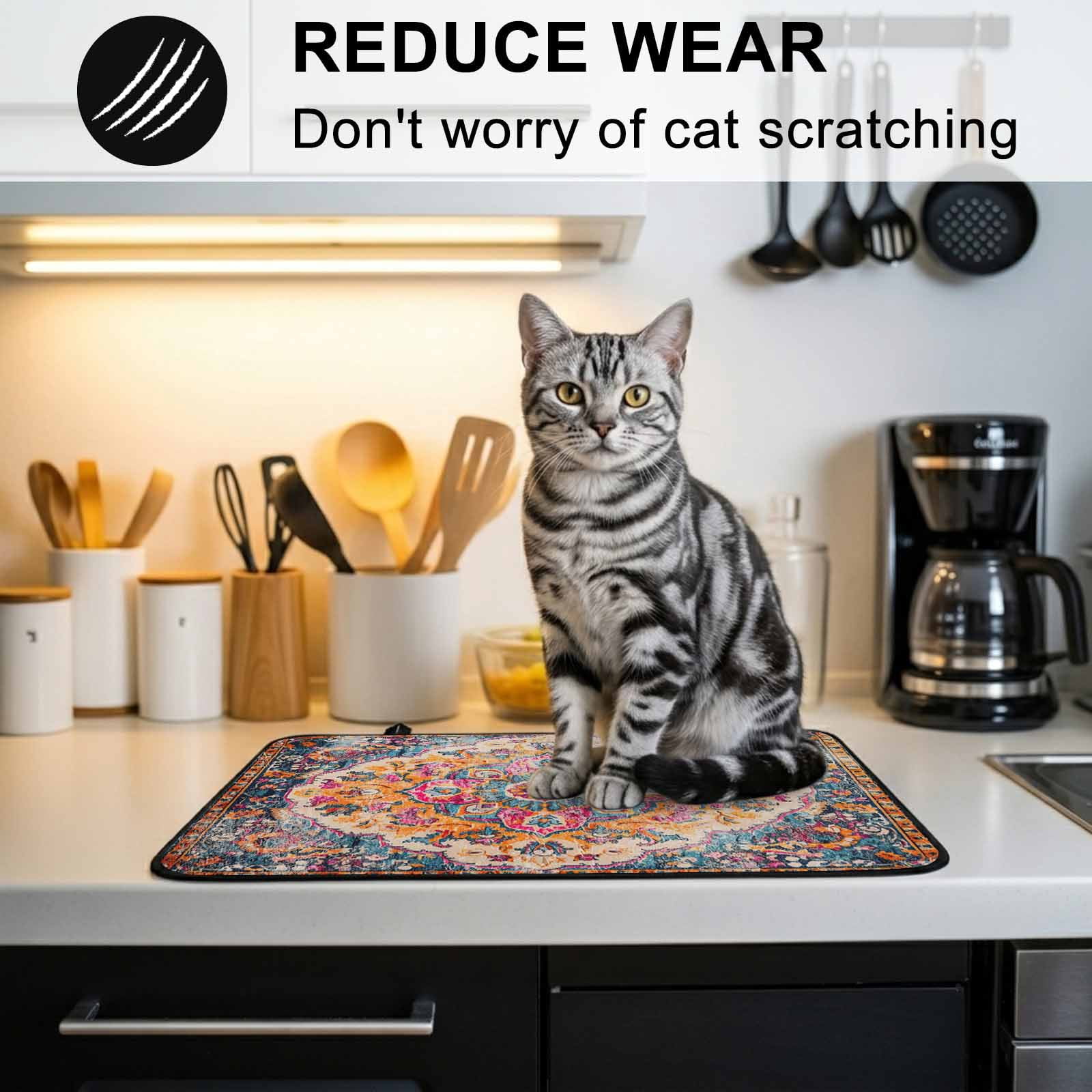 Blue Pink Stove Top Cover for Electric Stove, Heat-proof & Non Slip Glass Top Stove Cover Protector, Boho Middle Century Geometric Abstract Kitchen Flat Cooktop Rubber Mat 24x21 Inches