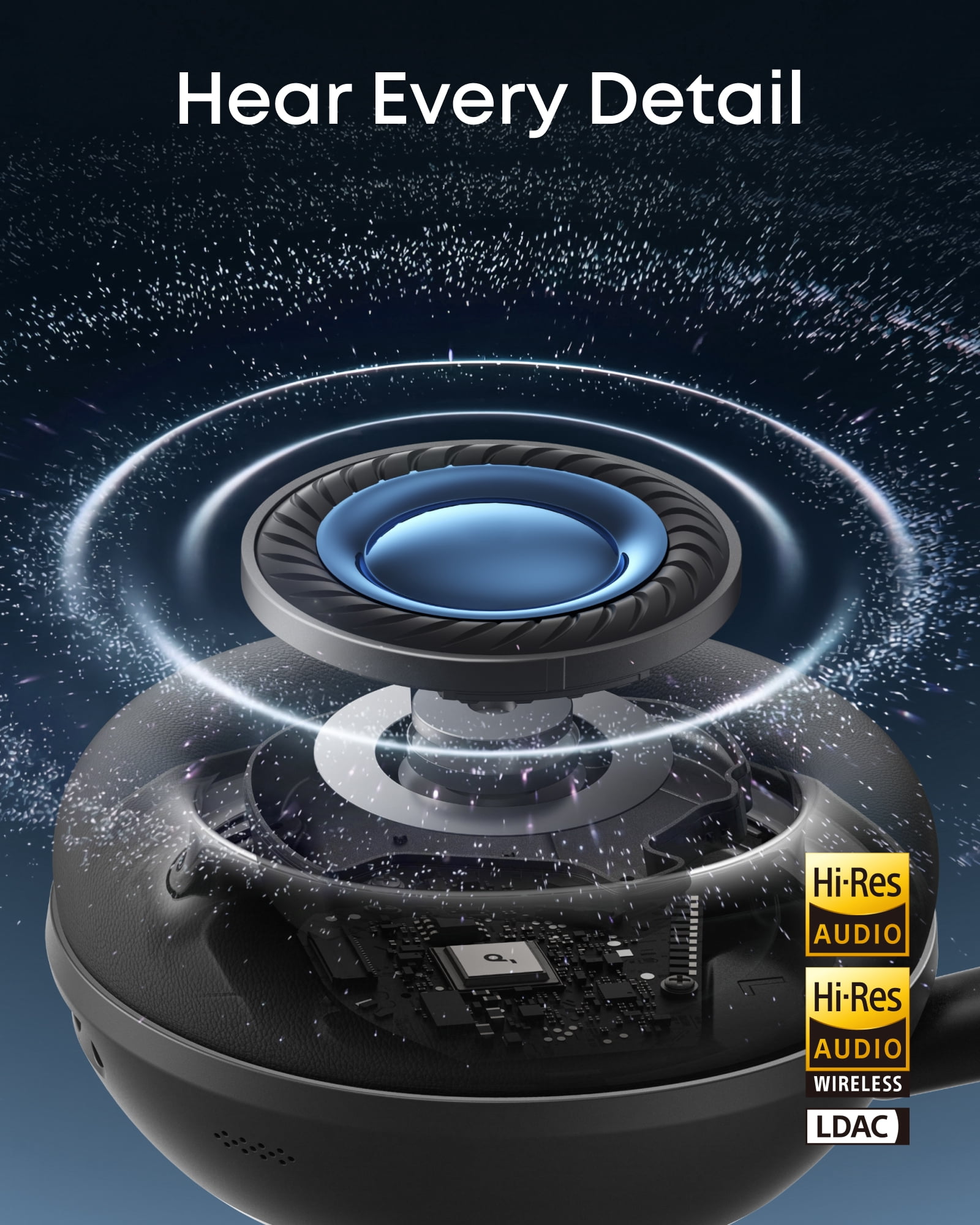 soundcore Space 2 by Anker, Active Noise Cancelling Headphones,Comfortable Fit, 50H Playtime, LDAC Hi-Res Wireless Audio, Dual Connection, Clear Calls, Bluetooth 6.1, Nap Mode, Wearing Detection