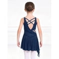 thumbnail image 6 of SiiRoh Girls Lyrical Dance Dress Sleeveless Rhinestones Ballet Leotard Figure Skating Asymmetrical Skirt Navy Blue 12, 6 of 7