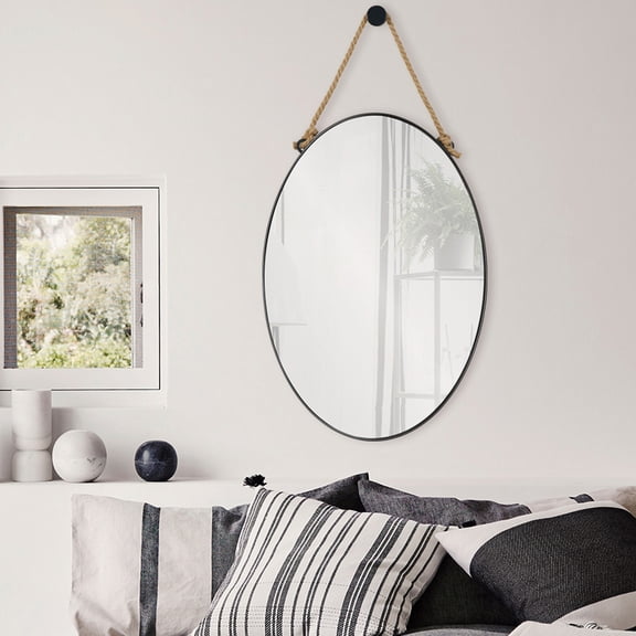42" Matte Black Finished Framed Oval Glass Wall Mirror